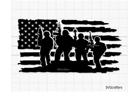 Usa Flag With Soldiers And Service Dog With Stencils Svg Files For