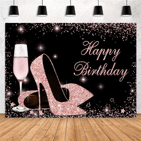 Buy Sensfun Glitter Rose Gold Happy Birthday Backdrop Sparkle Sequin High Heels Champagne Glass