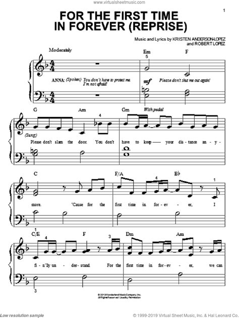 For The First Time In Forever Reprise From Frozen Sheet Music For