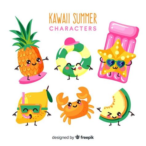 Free Vector Kawaii Summer Character Collection Kawaii Doodles