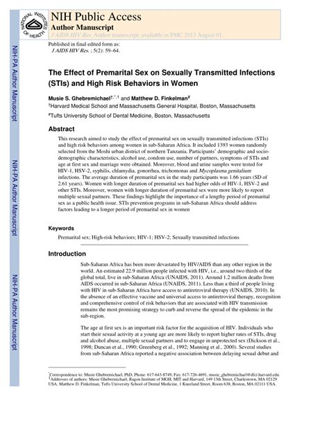 pdf the effect of premarital sex on sexually transmitted infections stis and high risk