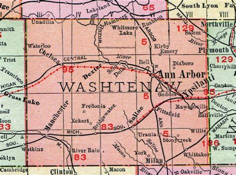 Washtenaw County Michigan 1911 Map Rand Mcnally Ann Arbor