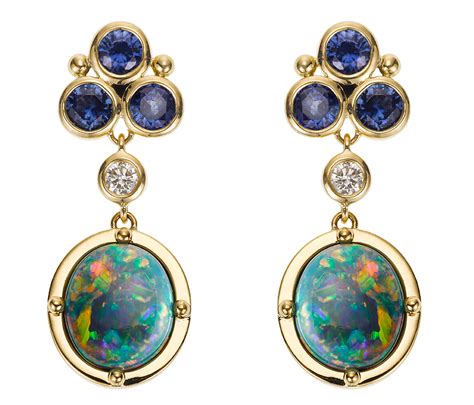 Australian Lightning Ridge Black Opal And Blue Sapphire Earrings From