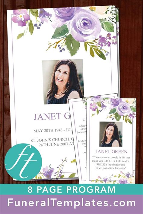 8 Page Lilac Bouquet Funeral Program Template Prayer Card Funeral