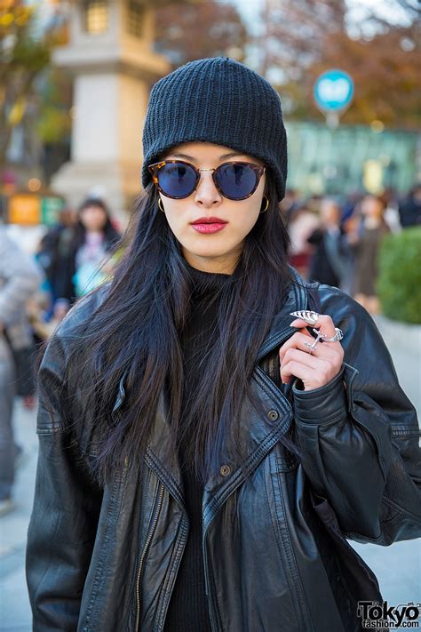 Harajuku Model In Black Leather Jacket Leather Pants