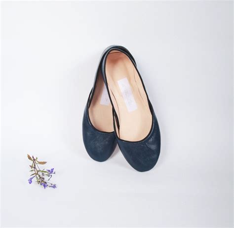 Womens Flats Soft Leather Ballet Flats Navy Blue By Thewhiteribbon