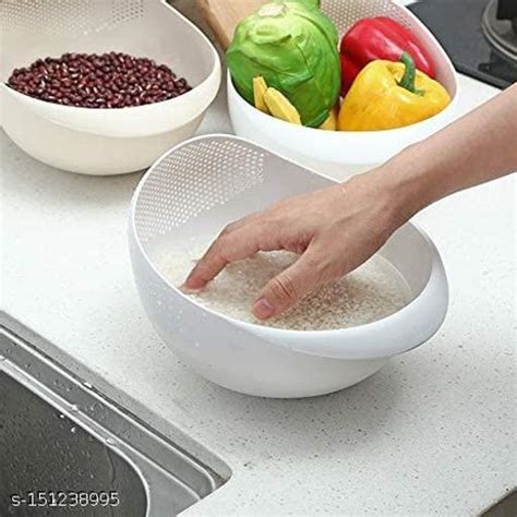 Amt Kitchen Plastic Big Rice Bowl Strainer Perfect Size For Storing And