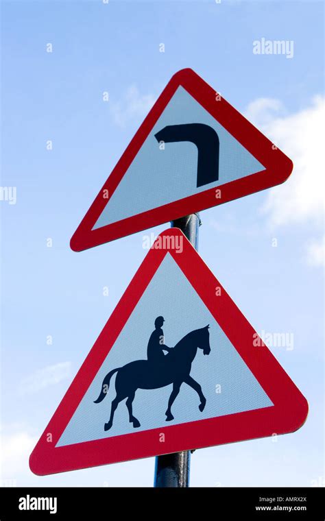 Left Turn And Horse Road Sign Stock Photo Alamy