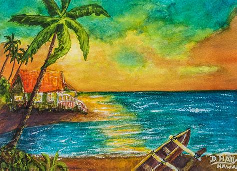 Hawaii Beach Art Lilos Pace Original Water Color Painting By