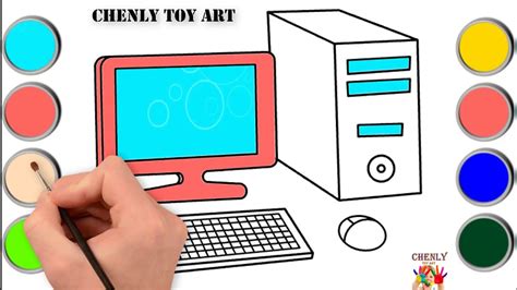 How To Draw Desktop Computer Step By Step Youtube