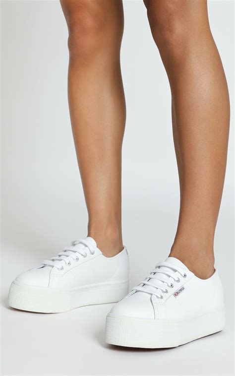 Superga 2790 Fglw Platform Sneakers In White Leather Showpo