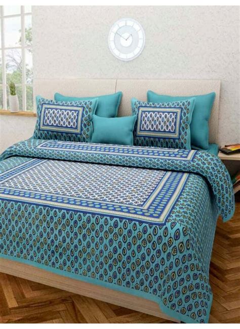 Hand Screen Printed Queen Size Cotton Bedding Bedsheet With 2 Pillow ...