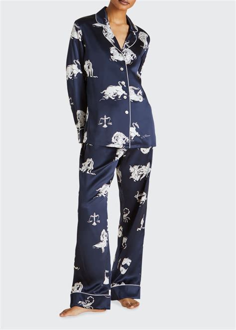 Olivia Von Halle Lila Printed Silk Classic Pajama Set Bergdorf Goodman