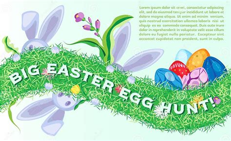 Festive Easter Vector Horizontal Poster With Bunnys And Eggs Stock