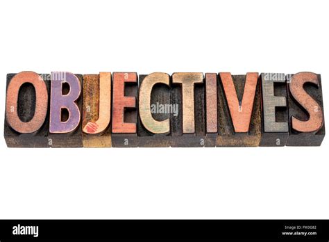 Objectives Isolated Word In Vintage Letterpress Wood Type Printing
