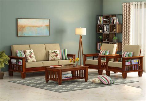 Varsha Furniture Wooden Solid Sheesham Wood 5 Seater Sofa Set With