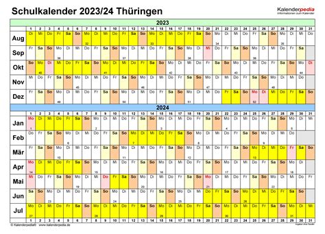 Schulkalender 20232024 Thüringen Für Pdf