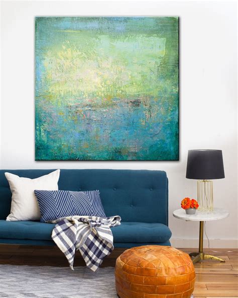 Large Canvas Wall Art Abstract Green Painting Blue Abstract Etsy