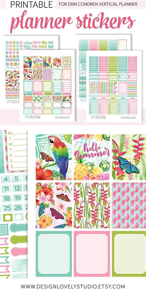 Printable Weekly Stickers Kit For Erin Condren Tropical Etsy Diy