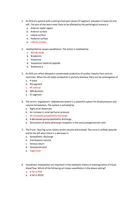 Cardiovascular System Past Exam Questions And Answers An Ecg Of A