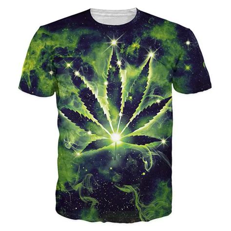 Galaxy 3d Printed T Shirts Shirt Bling Green Weed Leaf Graphic Camisetas Hombre New Fashion