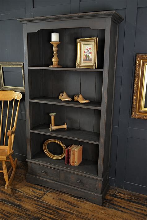 This Rustic Bookcase Has Been Painted In Vintro Midnight And Distressed