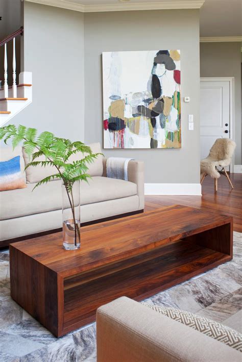 Transitional Living Room With Custom Walnut Coffee Table