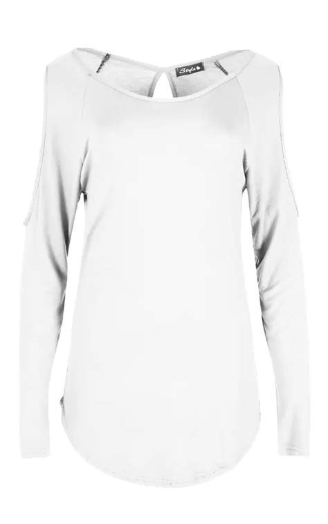 Alla Curved Hem Cold Shoulder Top In White Oops Fashion Silkfred Us