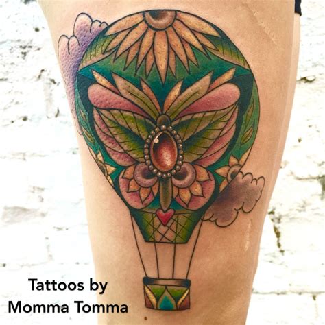 Hot Air Balloon With Butterfly And Gem Tattoo By Momma Tomma Gem Tattoo Tattoo Ink Color