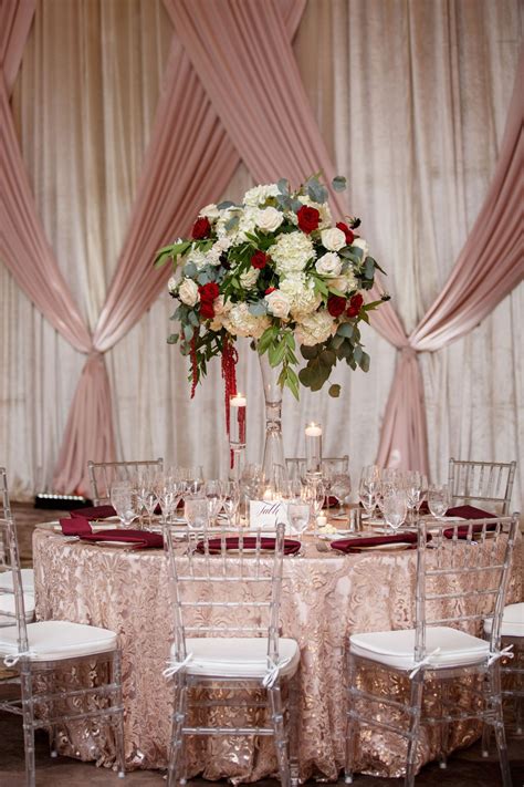 Gold Lantern Wedding Centerpieces Burgundy And White Flowers