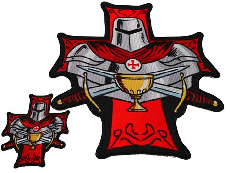 Set Of 2 Small And Large Crusader Knight Patches With Holy Grail By