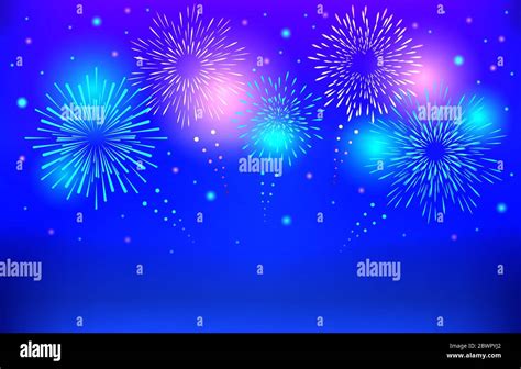 Colorful Brightly Beautiful Fireworks Night Sky City Vector