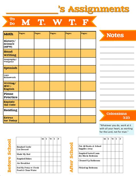 Free Printable Daily Assignment Sheets Printable Templates