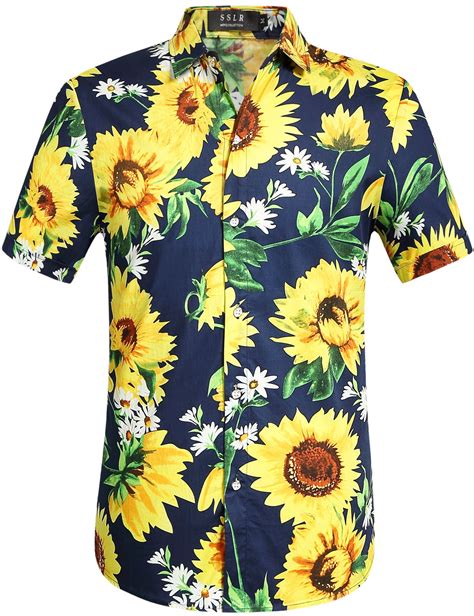 SSLR Men S Summer Sunflower Button Down Short Sleeves Hawaiian Shirt