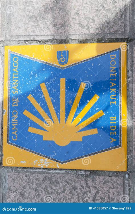 Pilgrim Sign At The Camino De Santiago De Compostela Stock Photo