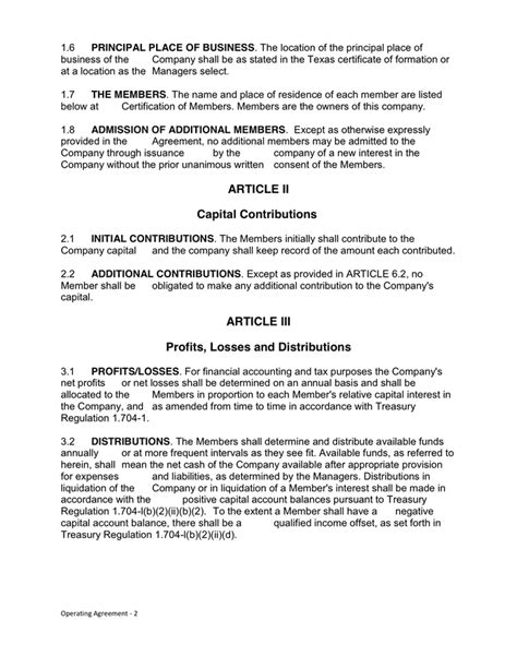 Texas Llc Operating Agreement In Word And Pdf Formats Page 2 Of 11