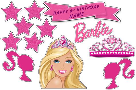 Barbie Princess Cutouts With Pink Stars And Tiara On Them Including The Name Barbie