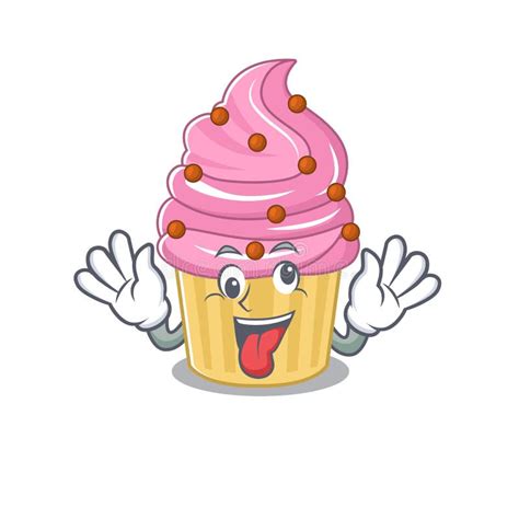 Cute Sneaky Strawberry Cupcake Cartoon Character With A Crazy Face