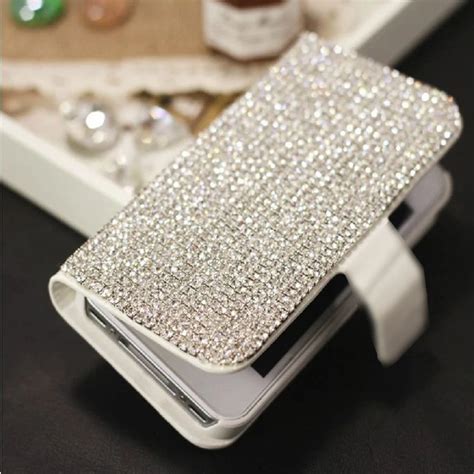 Luxury Silver Crystal Full Bling Rhinestone Chain Leather Wallet Cases