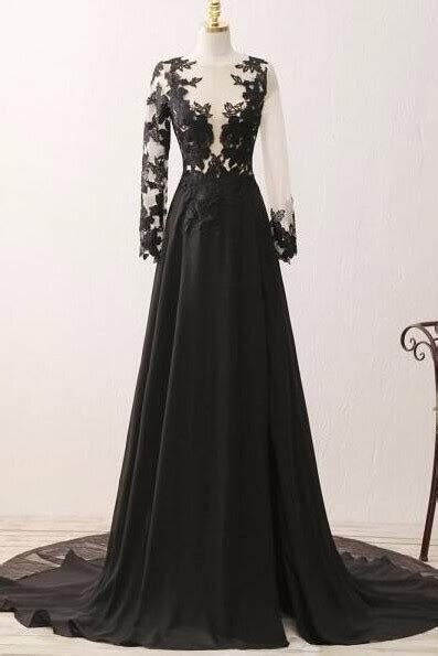 Black Tulle Thigh High Slit Prom Dress Wedding Gown With Appliques