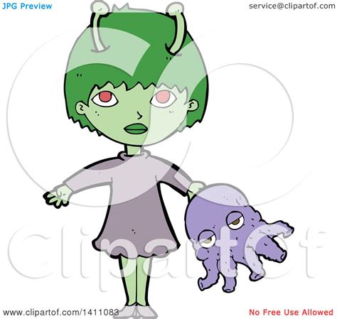 Clipart Of A Cartoon Alien Girl Royalty Free Vector