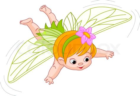 Illustration Of A Cute Baby Fairy In Flight Stock Vector Colourbox