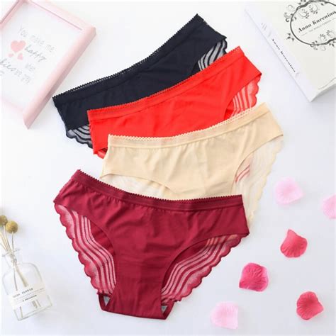 ladies sexy seamless ice silk panties solid color perspective low waist briefs lift hips