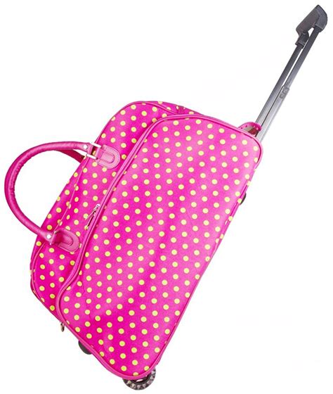 World Traveler Pink Green Polka Dot Rolling Wheeled Duffle Bag 21 Inch