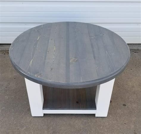 Round Farmhouse Coffee Table With Gray Stained Top And Lower Etsy In