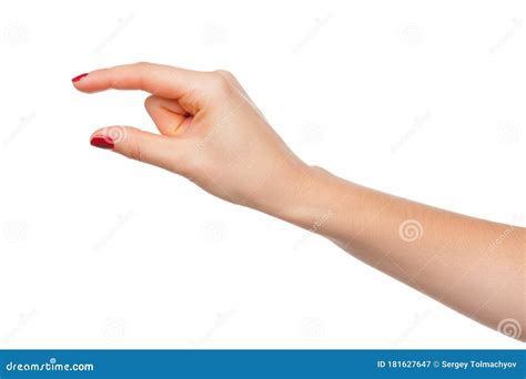 Female Manicured Hand Measuring Invisible Items Woman`s Palm Making