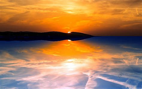 Orange Sky Reflected In A Calm Sea Mac Wallpaper Download Allmacwallpaper