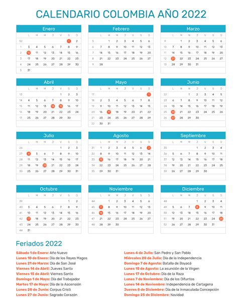 Calendario Colombia 2022 Con Festivos En Colombia Calendario De