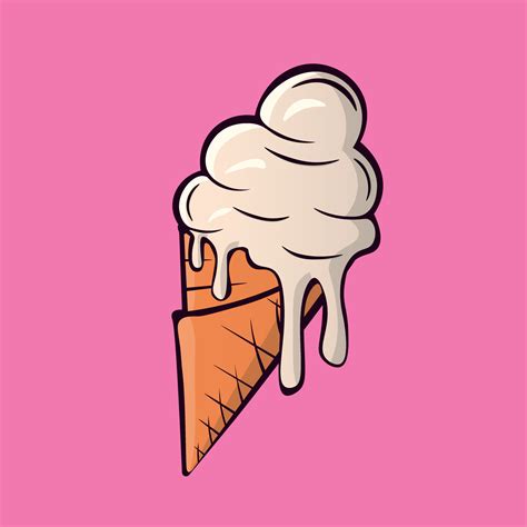Melting Ice Cream Balls In The Waffle Cone Isolated On Pink Background