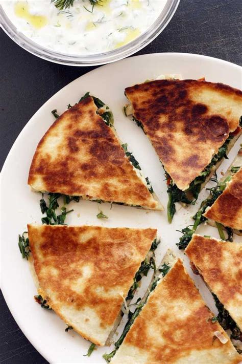 Greek Quesadillas With Tsatziki Easiest Spanakopita Recipe Recipes Vegetarian Recipes